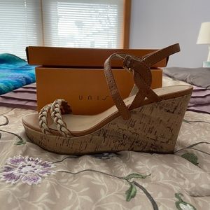 Gold tone cork sandals